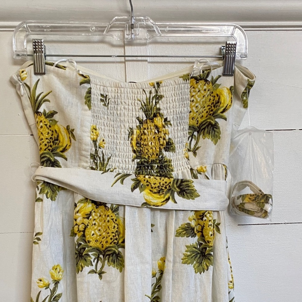 TAHARI Pineapple Linen Blend Pineapple Strapless Midi Dress 8 NWT - Picture 8 of 14